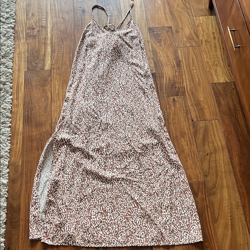 Old Navy Brown and White Leopard-Print Midi Slip Dress